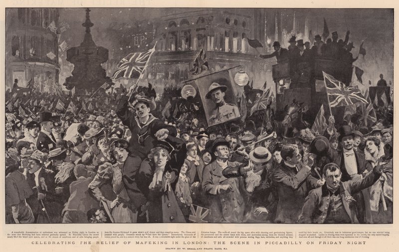 Viering van de bevrijding van Mafeking in Londen, het tafereel in Piccadilly op vrijdagavond door William Small