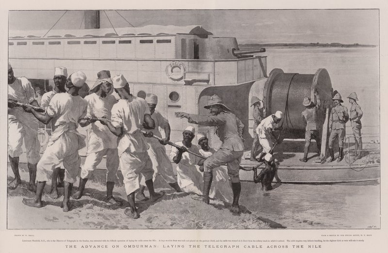 De opmars naar Omdurman, het leggen van de telegraafkabel over de Nijl door William Small