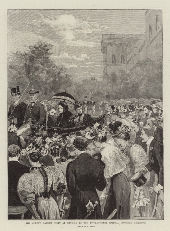 De tuinparty van de koningin in Windsor voor de afgevaardigden van het Internationale Spoorwegcongres door William Small