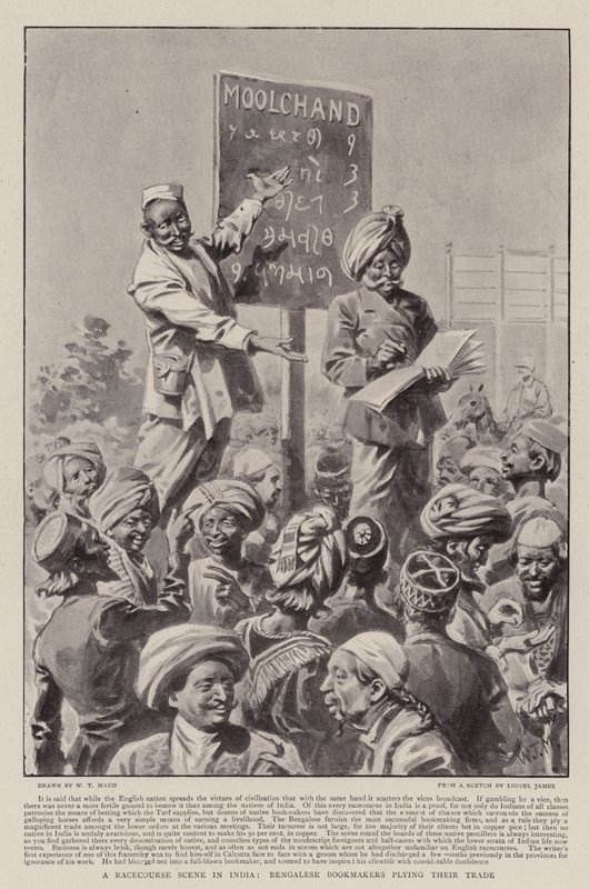 Een renbaanscène in India, Bengaalse bookmakers aan het werk door William T. Maud