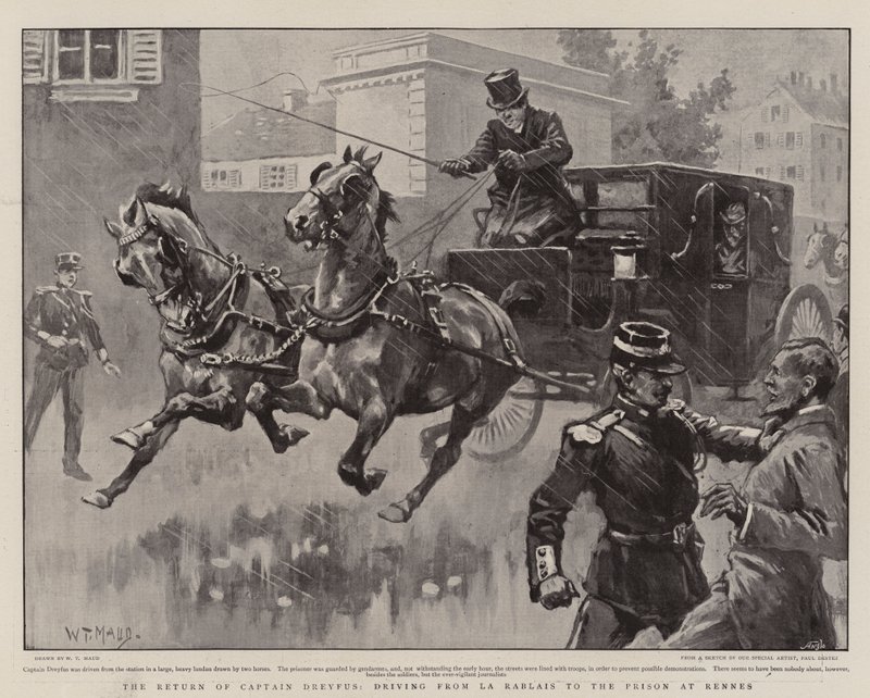 De terugkeer van kapitein Dreyfus, rijdend van La Rablais naar de gevangenis in Rennes door William T. Maud