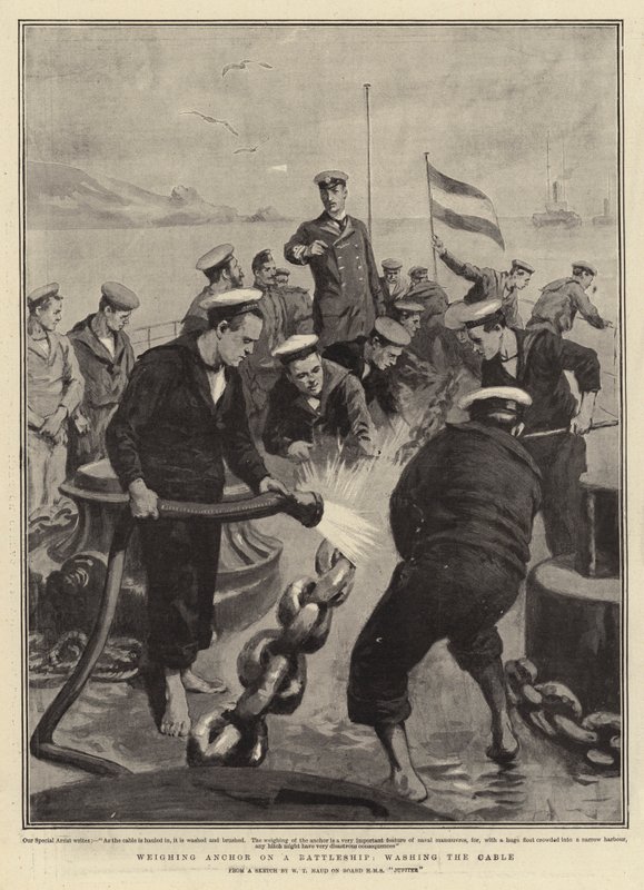 Anker lichten op een slagschip, het wassen van de kabel door William T. Maud