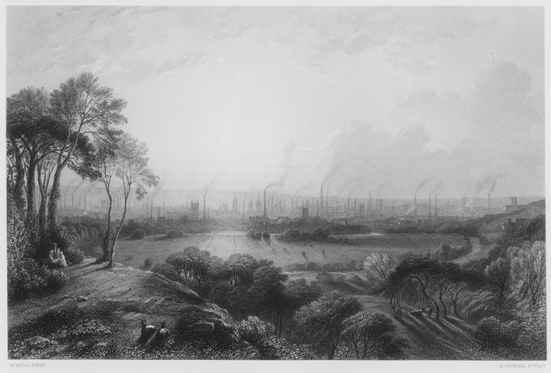 Manchester, vanaf Kersal Moor, uit het schilderij in de Koninklijke Collectie door William Wyld
