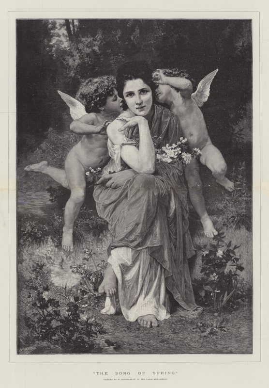 Het lied van de lente, in de Parijse tentoonstelling door William-Adolphe Bouguereau