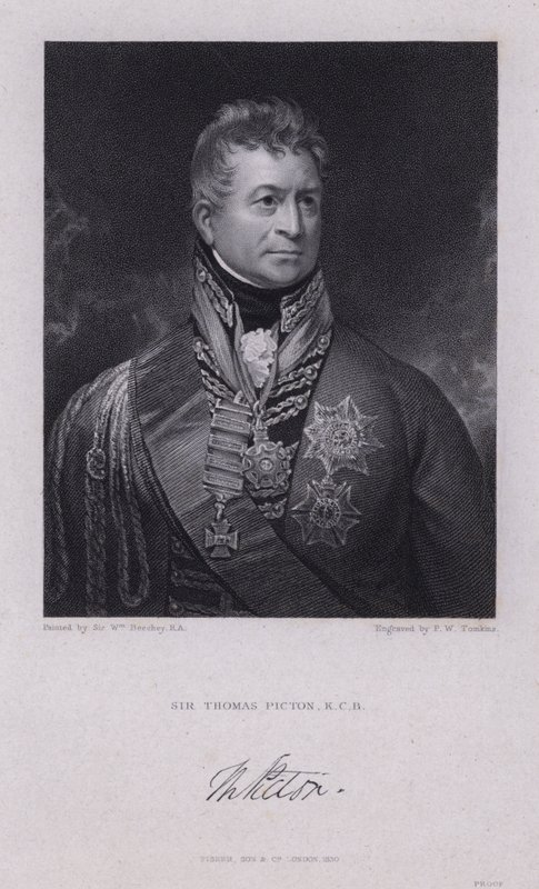 Sir Thomas Picton, Welshe generaal van de Napoleontische oorlogen, gesneuveld bij de Slag bij Waterloo door William (after) Beechey