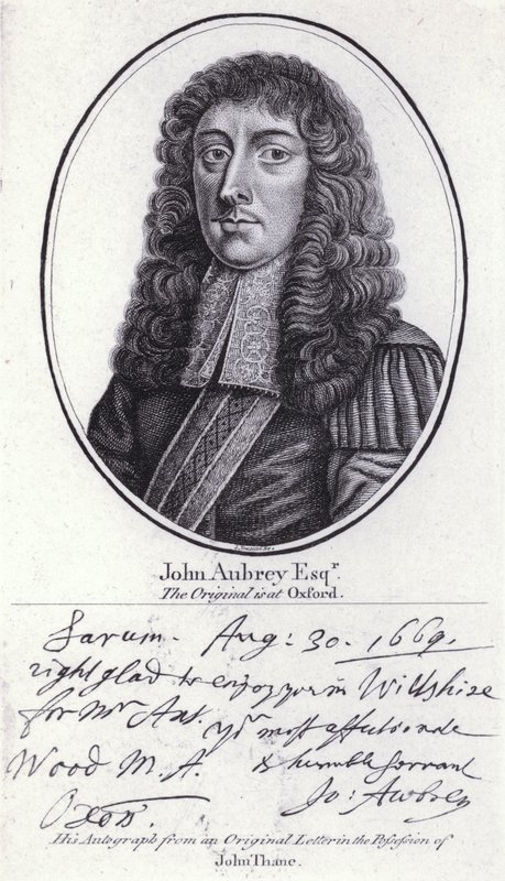 John Aubrey, Engelse antiquair, natuurfilosoof en auteur (gravure) door William (after) Faithorne