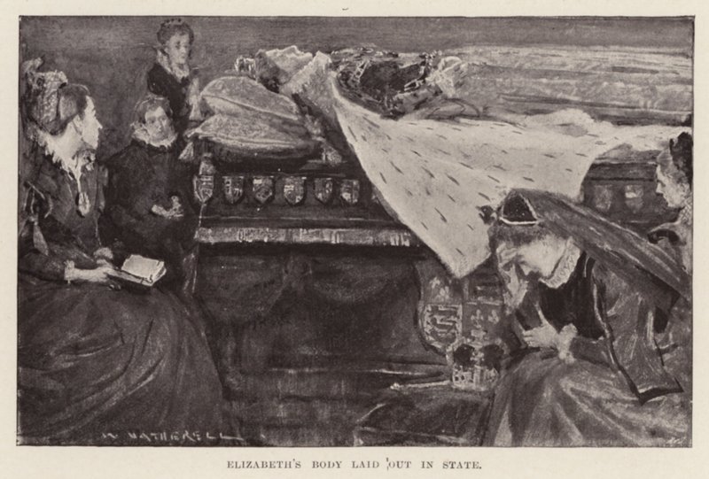 Het lichaam van Elizabeth I opgebaard, uitgegeven 1898 door William (after) Hatherell