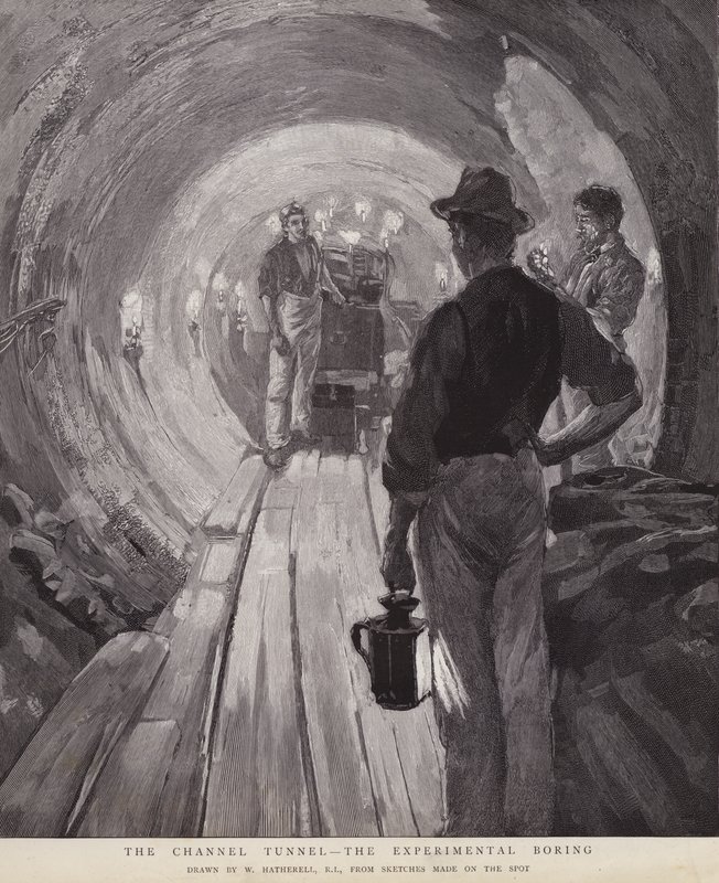 De Kanaaltunnel - Het experimentele boren (litho) door William (after) Hatherell