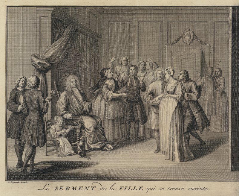 Een Vrouw die een Kind aan een Ernstige Burger Zweert door William (after) Hogarth