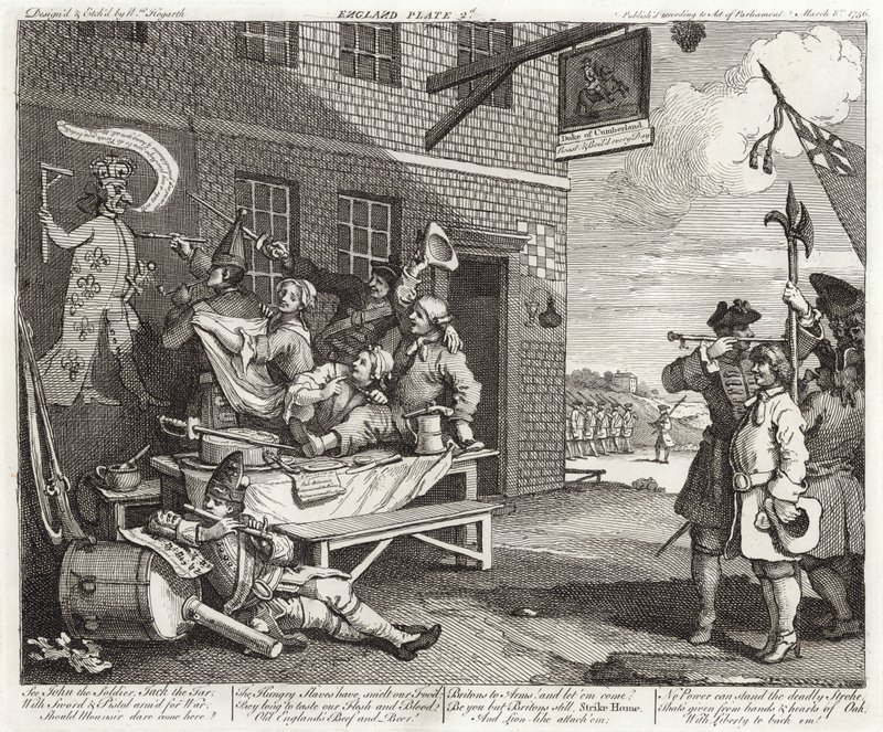 De invasie - Engeland - Plaat 2 door William (after) Hogarth