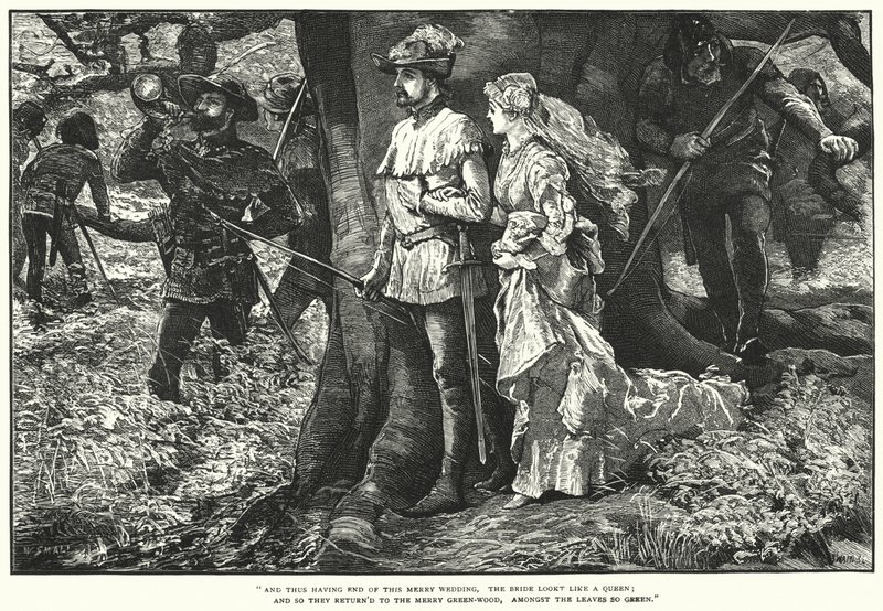 Robin Hood en Allin A Dale (gravure) door William (after) Small