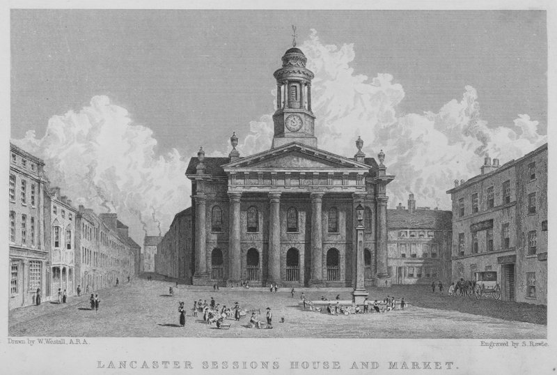 Lancaster Sessions House en Markt (gravure) door William (after) Westall