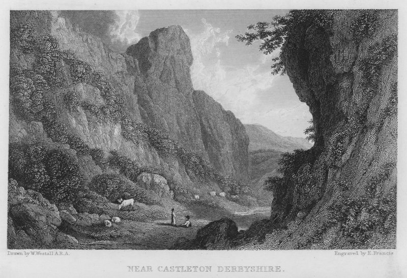 Bij Castleton, Derbyshire (gravure) door William (after) Westall