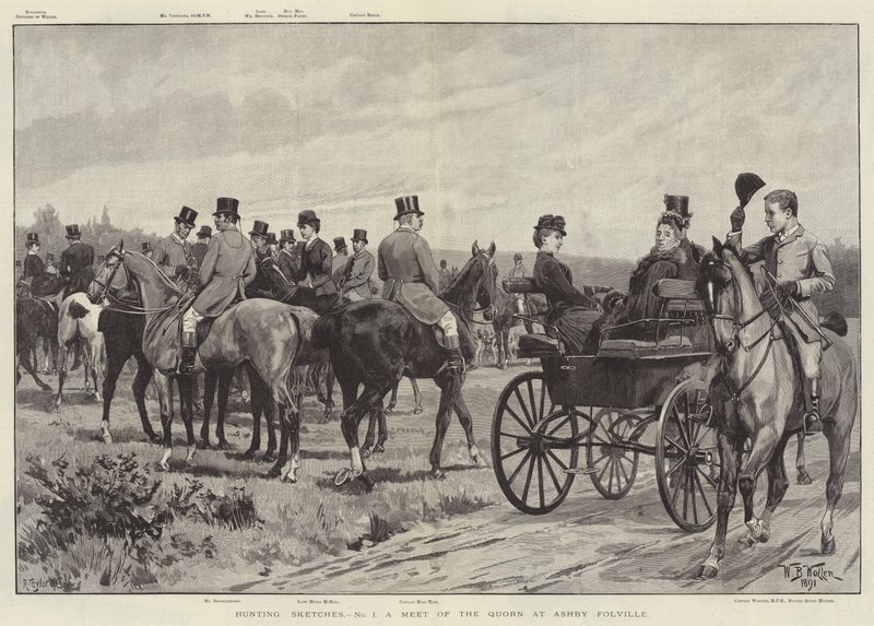 Jachtschetsen, een ontmoeting van de Quorn in Ashby Folville door William Barnes Wollen