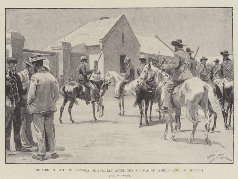 Buiten de Gevangenis in Pretoria onmiddellijk na de Aankomst van Jameson en zijn Officieren door William Barnes Wollen
