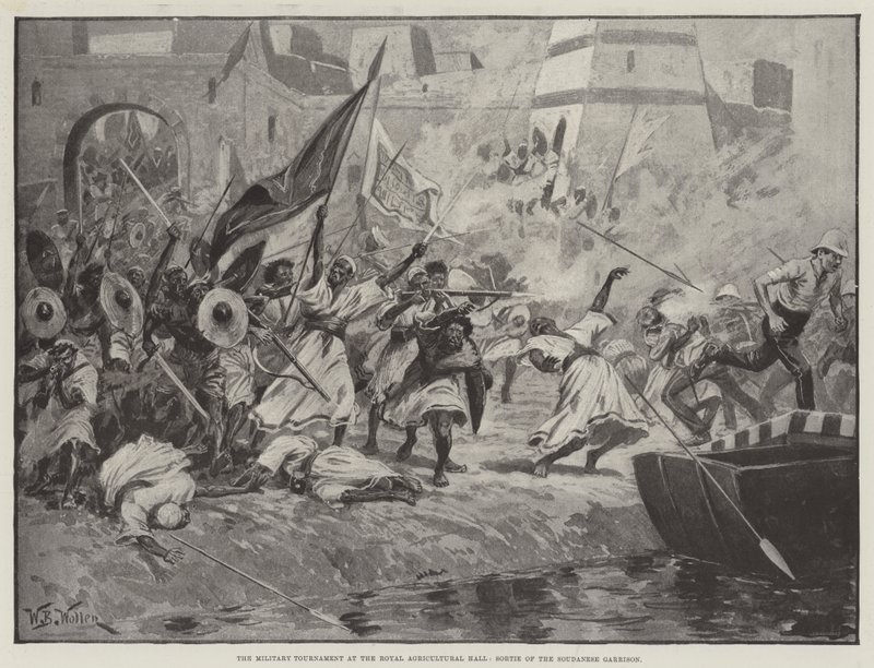 Het Militaire Toernooi in de Royal Agricultural Hall, Uitval van het Soedanese Garnizoen door William Barnes Wollen