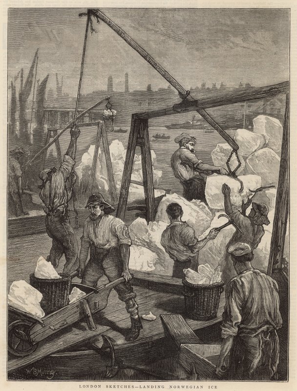 Noors ijs lossen (gravure) door William Bazett Murray