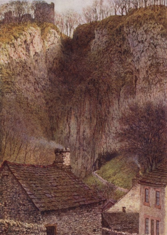 Peveril Kasteel, de Peak Cavern Gorge, Castleton door William Biscombe Gardner