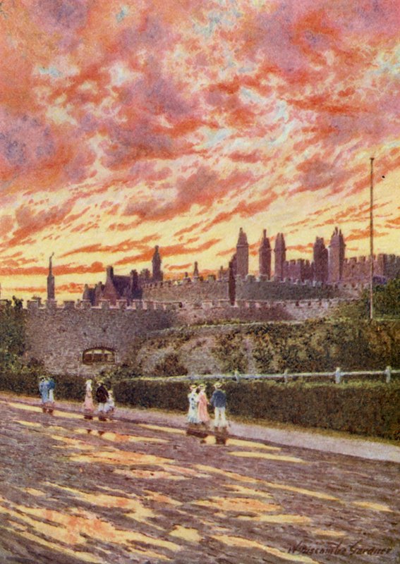 Het einde van een stormachtige dag, Deal Castle (kleur litho) door William Biscombe Gardner