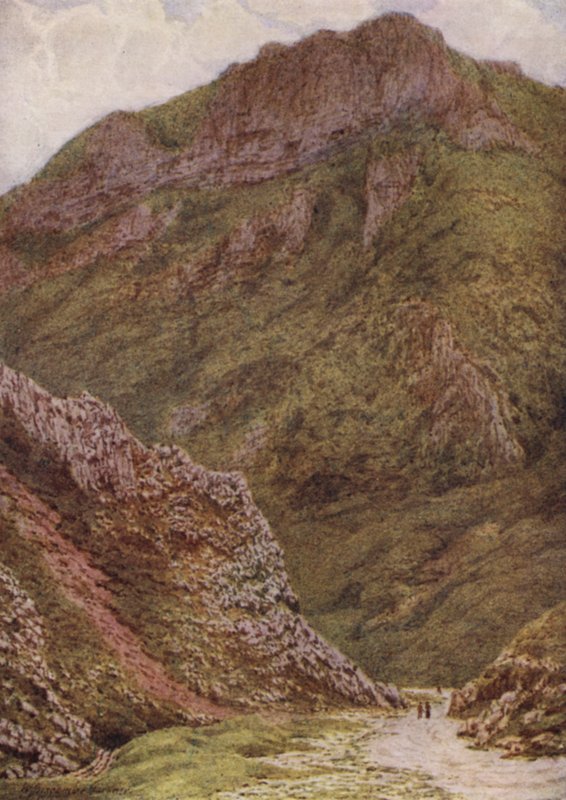 De Leeuwenrots in de Winnats, tussen Castleton en Edale (kleur litho) door William Biscombe Gardner