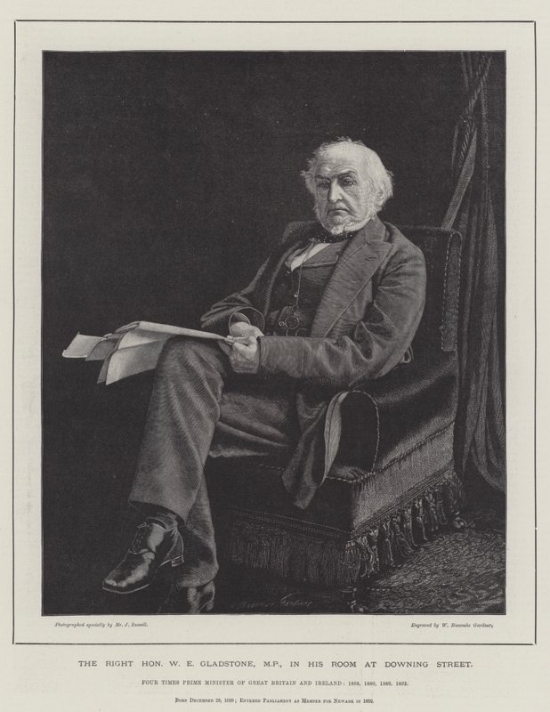 De Zeer Eerwaarde W E Gladstone, MP, in zijn Kamer in Downing Street door William Biscombe Gardner