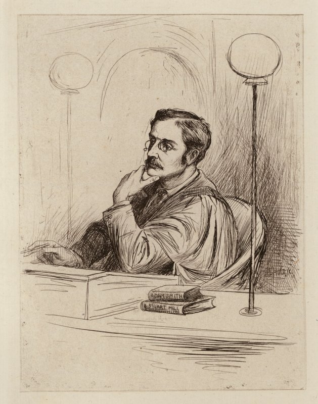Joseph Shield Nicholson, Professor van Commerciële en Politieke Economie en Handelsrecht (gravure) door William Brassey (after) Hole