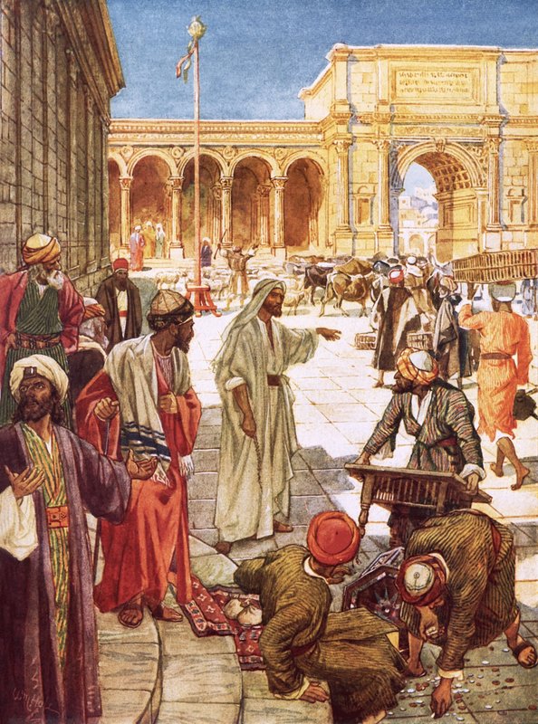 Christus verdrijft de geldwisselaars uit de tempel door William Brassey Hole