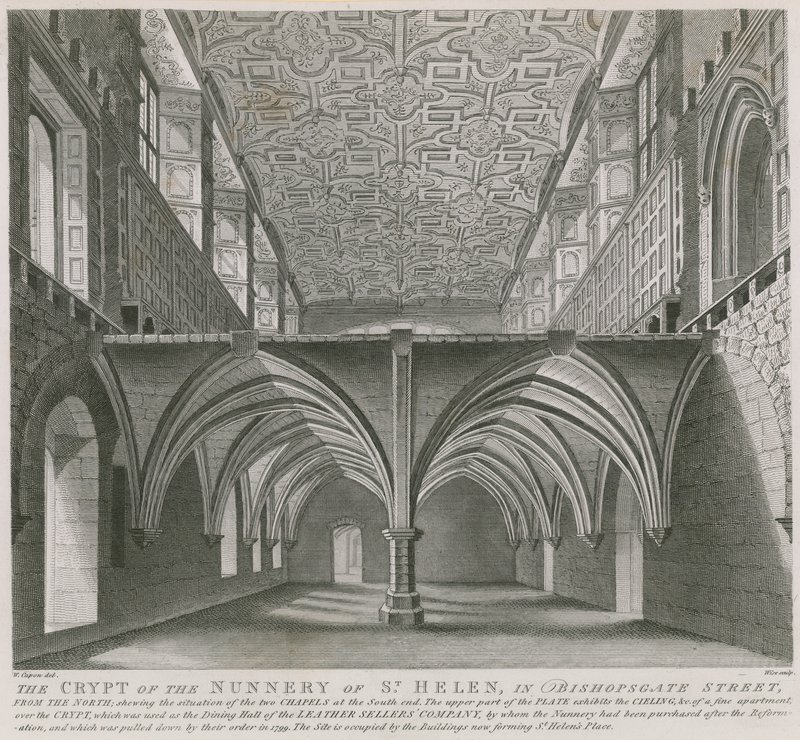 De crypte van het Klooster van St. Helen in Bishopsgate Street, Londen door William Capon