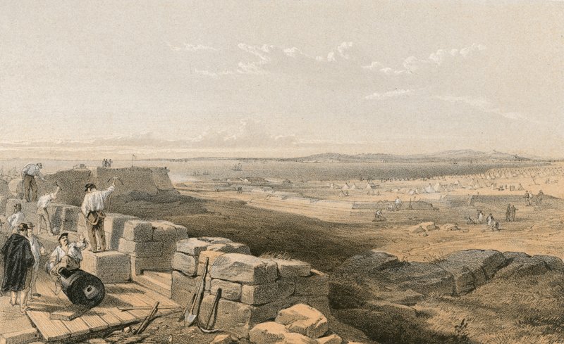 Straat van Yenikale met de baai en stad Kertch vanaf het oude fort van Yenikale door William Crimea Simpson
