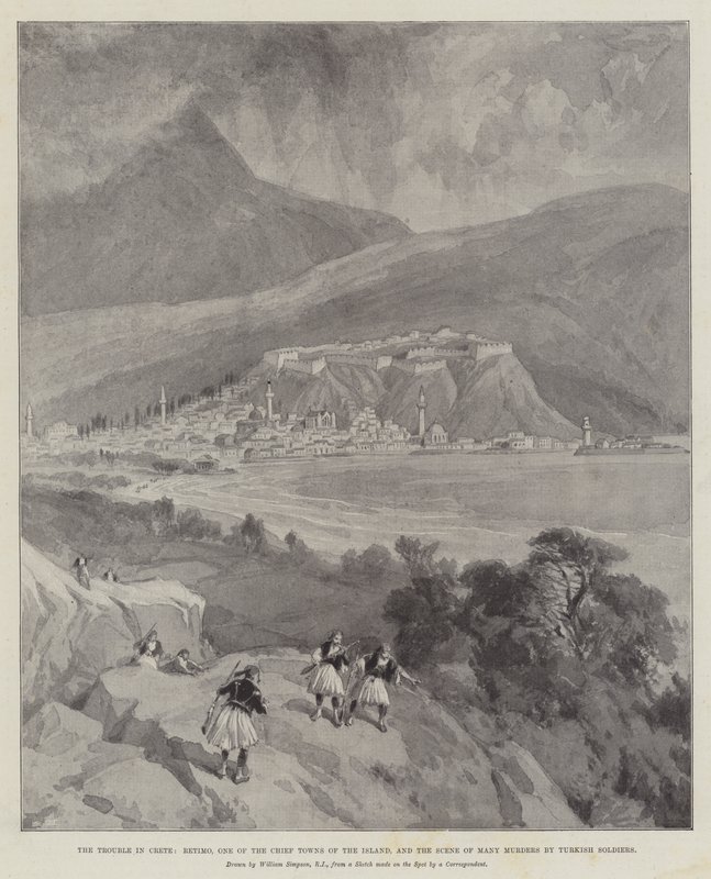 De problemen op Kreta, Retimo, een van de belangrijkste steden van het eiland, en de plaats van vele moorden door Turkse soldaten door William Crimea Simpson
