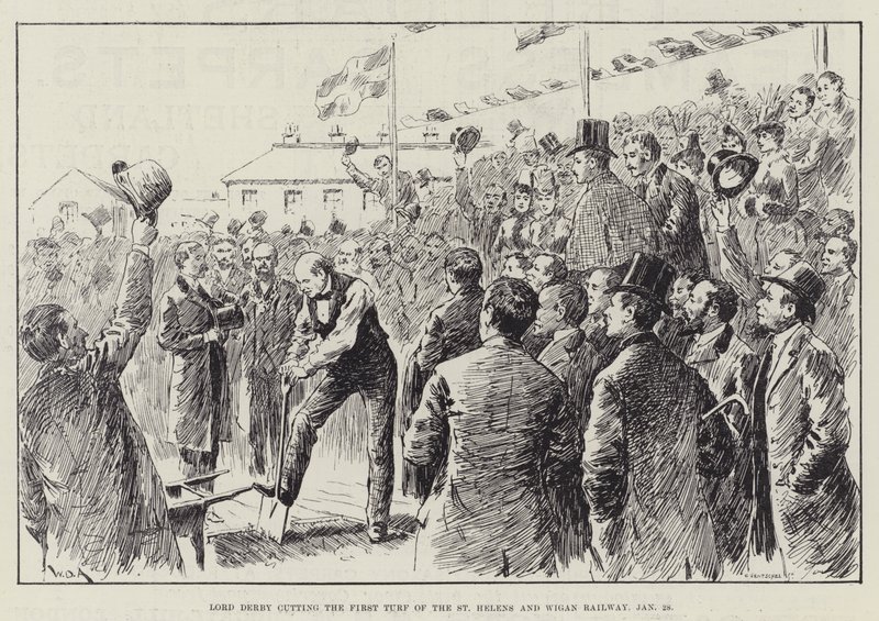 Lord Derby snijdt de Eerste Turf van de St Helens en Wigan Spoorweg, 28 januari door William Douglas Almond