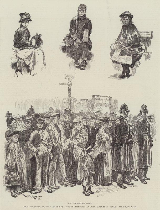 De Nood in het Oost-Einde, Grote Bijeenkomst in de Assembly Hall, Mile-End-Road door William Douglas Almond