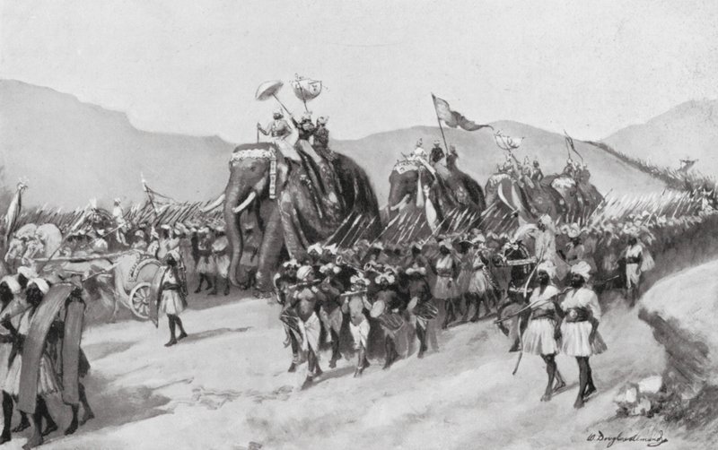 Vikramaditya Gupta trekt ten strijde, AD 395 door William Douglas Almond