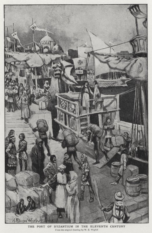De haven van Byzantium in de elfde eeuw door William Edward (after) Wigfull