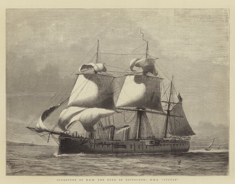 Vertrek van ZKH de Hertog van Edinburgh, HMS Sultan door William Edward Atkins