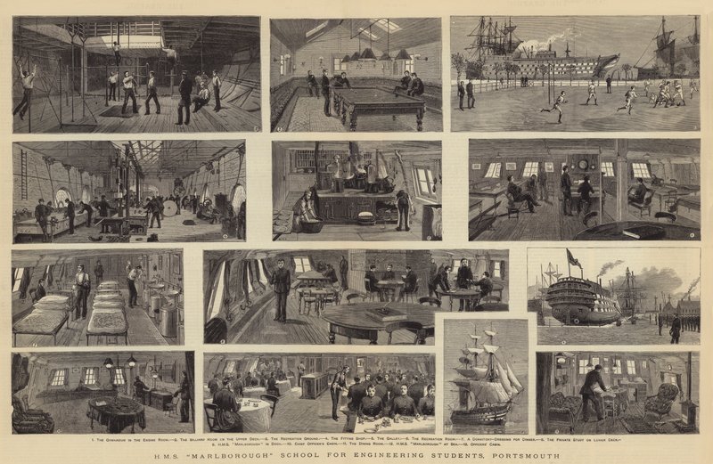 HMS Marlborough School voor ingenieursstudenten, Portsmouth door William Edward Atkins