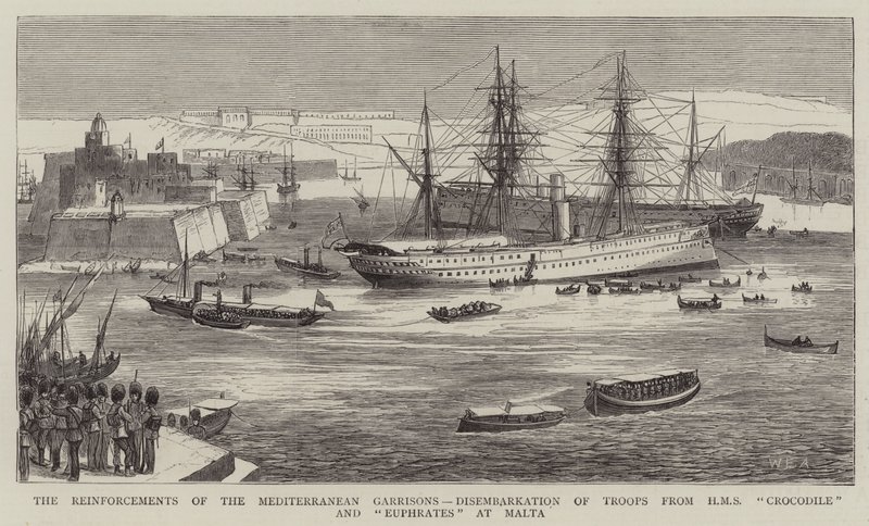 De Versterkingen van de Middellandse Zee Garnizoenen, Ontscheping van Troepen van HMS Crocodile en Euphrates in Malta door William Edward Atkins