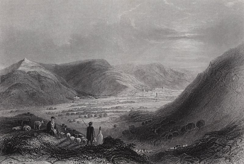 Berg Gerizim en de Vallei van Nablous, vanaf Berg Ebal (gravure) door William H. Bartlett