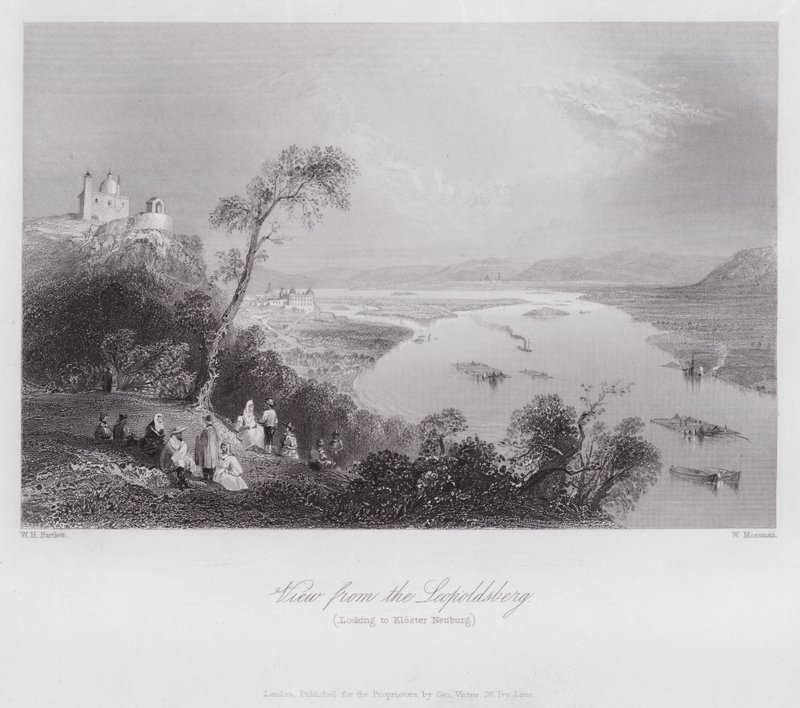 Uitzicht vanaf de Leopoldsberg, richting Kloster Neuburg door William H. Bartlett