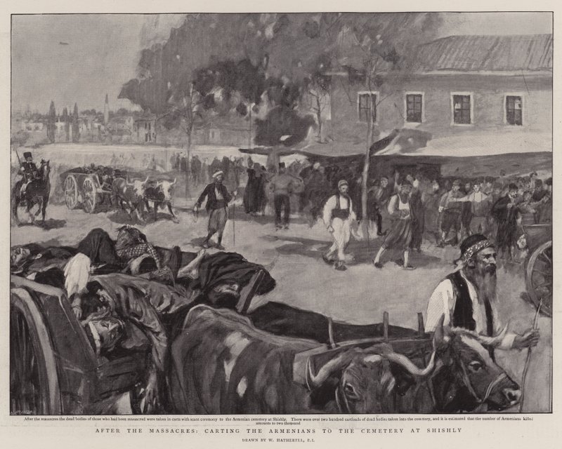 Na de slachtingen, het vervoeren van de Armeniërs naar de begraafplaats in Shishly door William Hatherell