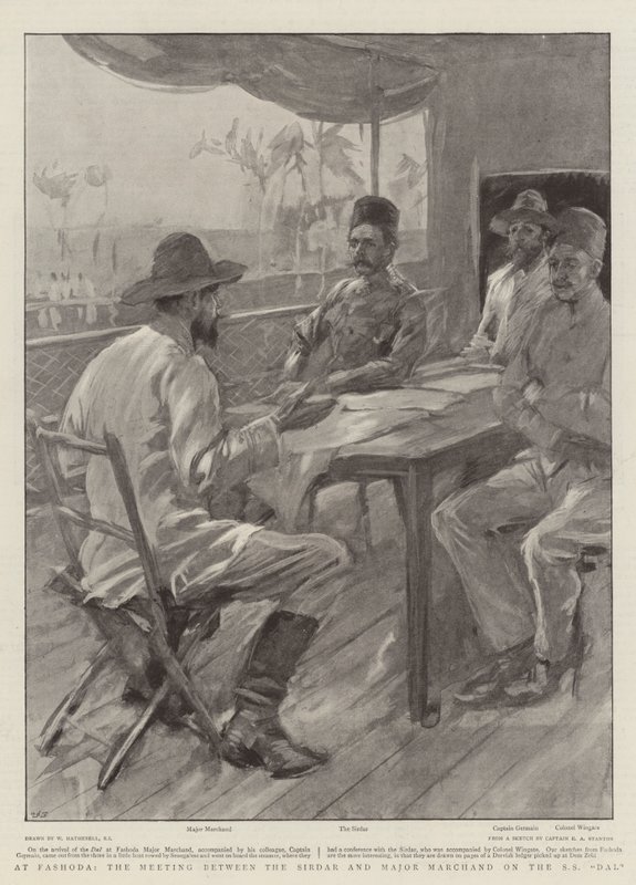 Bij Fashoda, de Ontmoeting tussen de Sirdar en Majoor Marchand op de SS Dal door William Hatherell