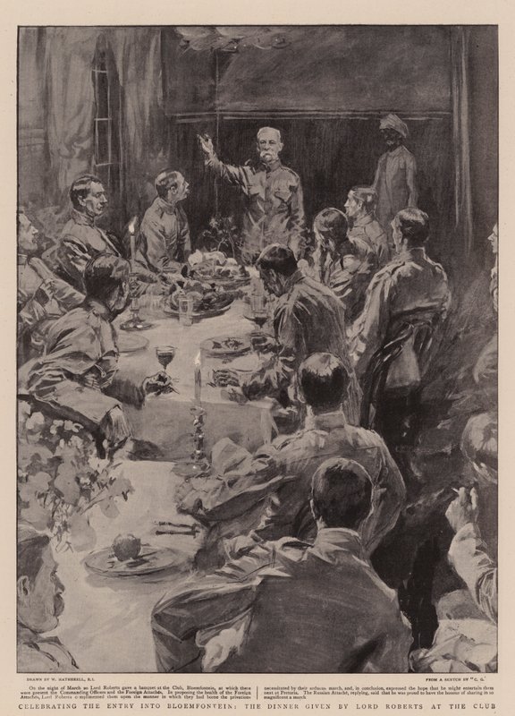 Het Vieren van de Intocht in Bloemfontein, het Diner gegeven door Lord Roberts in de Club door William Hatherell