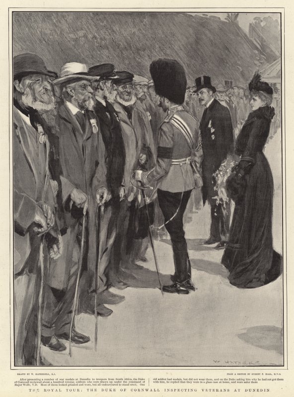 De koninklijke tour, de hertog van Cornwall inspecteert veteranen in Dunedin door William Hatherell