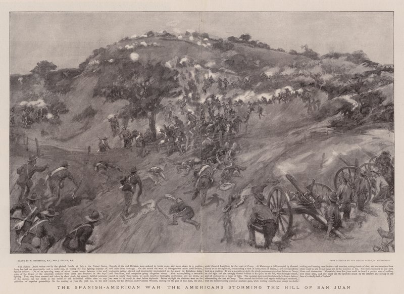De Spaans-Amerikaanse oorlog de Amerikanen bestormen de heuvel van San Juan door William Hatherell
