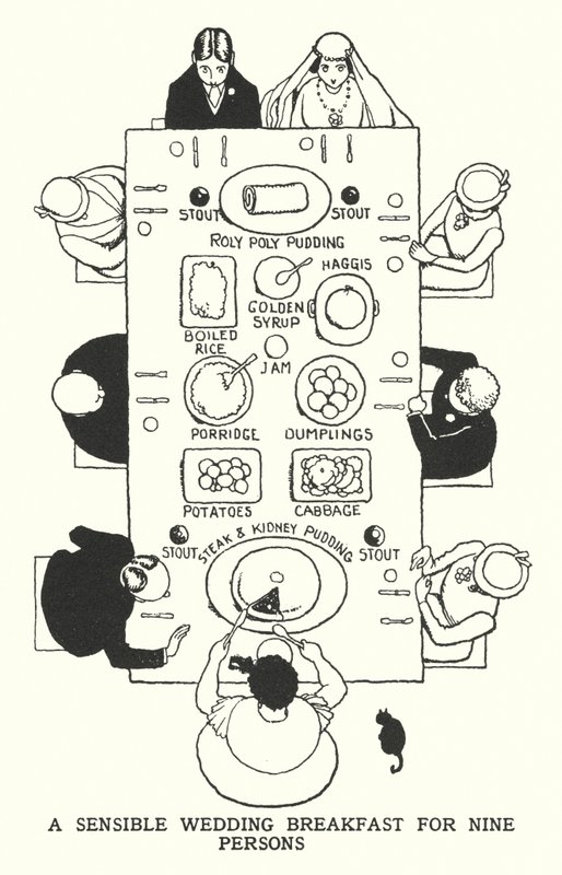 Een verstandige huwelijksontbijt voor negen personen door William Heath Robinson