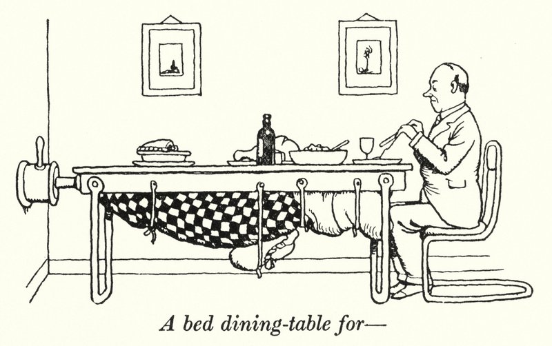 Een bed-eettafel voor door William Heath Robinson