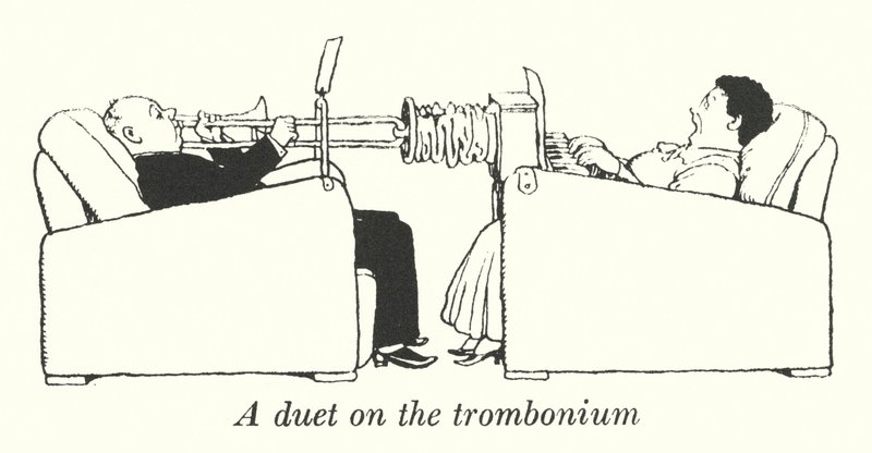 Een duet op de trombonium door William Heath Robinson