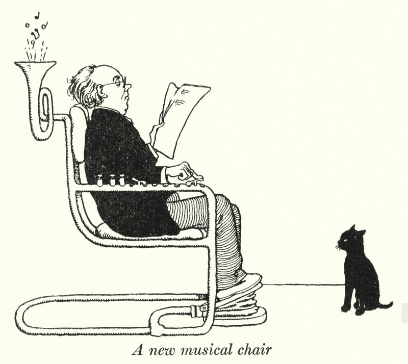Een nieuwe muzikale stoel door William Heath Robinson