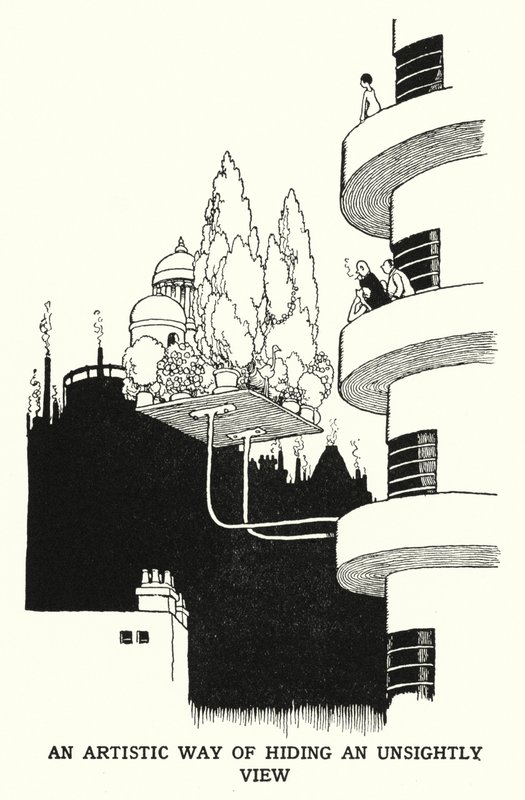 Een artistieke manier om een lelijk uitzicht te verbergen door William Heath Robinson