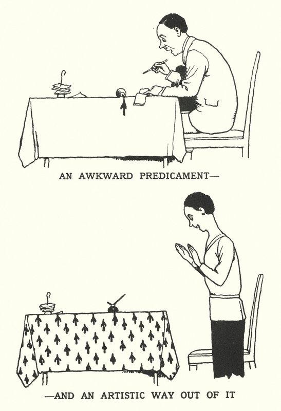Een ongemakkelijke situatie en een artistieke uitweg door William Heath Robinson